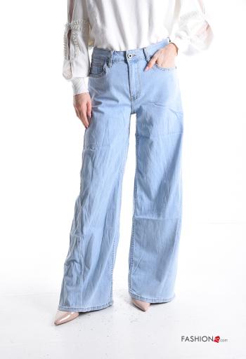 Jeans in Cotone wide leg con tasche con bottoni con zip - ph 1