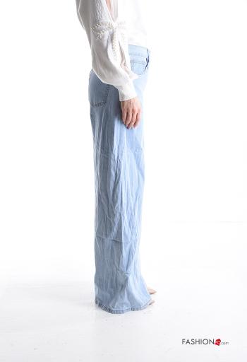 Jeans in Cotone wide leg con tasche con bottoni con zip - ph 3