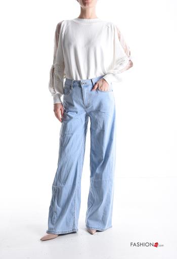 Jeans in Cotone wide leg con tasche con bottoni con zip - ph 5