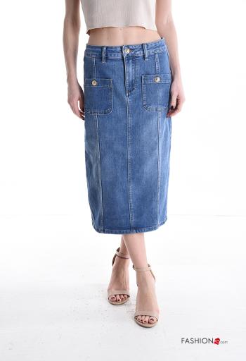Gonna in Cotone denim Longuette con spacco con bottoni con tasche - ph 1