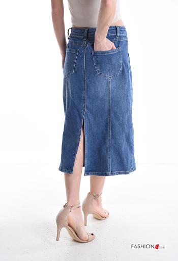 Gonna in Cotone denim Longuette con spacco con bottoni con tasche - ph 2