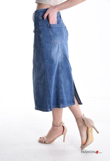 Gonna in Cotone denim Longuette con spacco con bottoni con tasche - ph 3