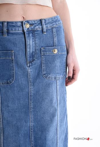 Gonna in Cotone denim Longuette con spacco con bottoni con tasche - ph 4
