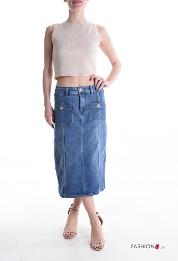 Gonna in Cotone denim Longuette con spacco con bottoni con tasche - ph 5