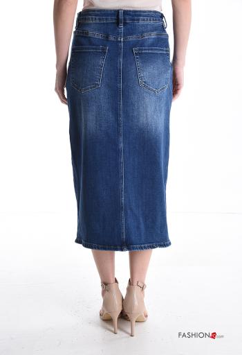 denim Longuette Cotton Skirt with buttons with split with pockets - ph 2