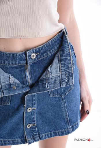Gonna-Pantalone in Cotone denim con tasche con bottoni con zip - ph 4