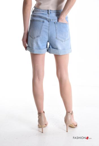 Shorts de Algodón tela vaquera con bolsillos con cremallera con botones - ph 2