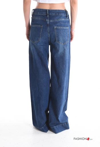 wide leg long denim Cotton Jeans with buttons with zip with pockets - ph 2