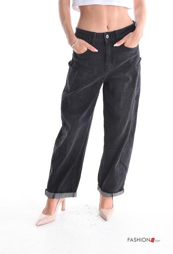 Calças de ganga em Algodão denim com bolsos com botões com fecho
