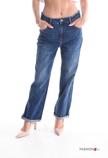 Jeans en Coton en denim à boutons avec fermeture éclair avec poches
