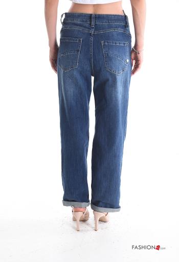 Jeans en Coton en denim à boutons avec fermeture éclair avec poches - ph 2