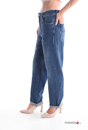 Jeans en Coton en denim à boutons avec fermeture éclair avec poches - ph 3