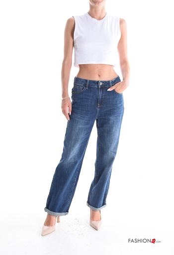 Jeans en Coton en denim à boutons avec fermeture éclair avec poches - ph 5