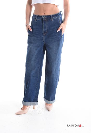 Jeans en Coton en denim à boutons avec fermeture éclair avec poches