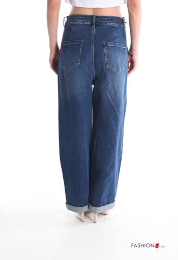 Jeans en Coton en denim à boutons avec fermeture éclair avec poches - ph 2