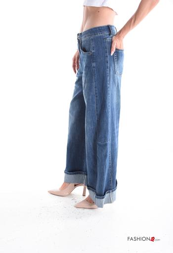 Calças de ganga em Algodão denim wide leg com bolsos com botões com fecho - ph 3