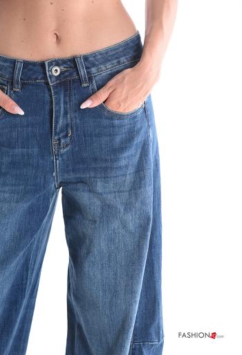 Calças de ganga em Algodão denim wide leg com bolsos com botões com fecho - ph 4