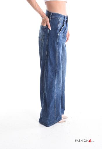 Calças de ganga em Algodão denim wide leg com bolsos com botões com fecho - ph 3