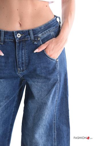 Calças de ganga em Algodão denim wide leg com bolsos com botões com fecho - ph 4
