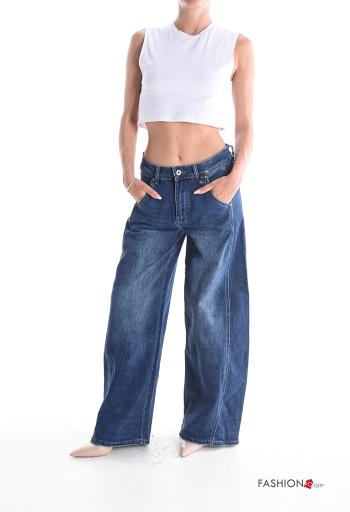 Calças de ganga em Algodão denim wide leg com bolsos com botões com fecho - ph 5