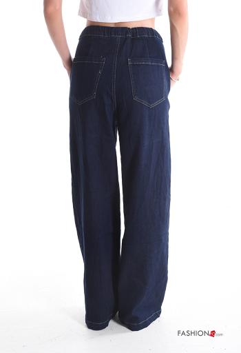Calças de ganga em Algodão denim wide leg longo com bolsos com cordão - ph 2