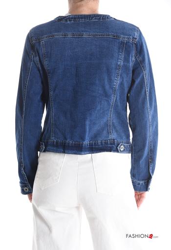 denim crew neck Cotton Jacket with buttons with rhinestones with pockets - ph 2