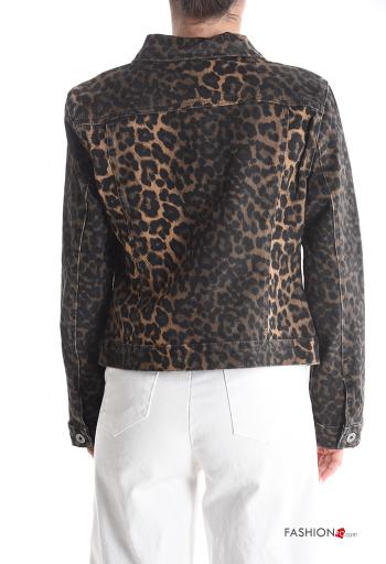 Animal print with collar Cotton Jacket with buttons with pockets - ph 2