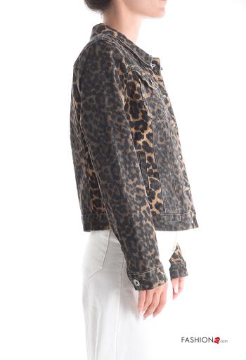 Animal print with collar Cotton Jacket with buttons with pockets - ph 3