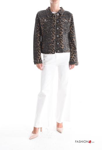 Animal print with collar Cotton Jacket with buttons with pockets - ph 5