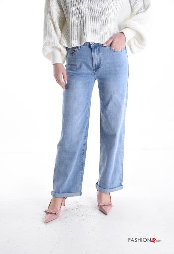 Jeans in Cotone con tasche con bottoni con zip