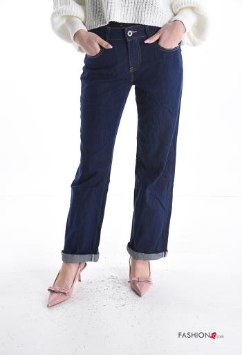 Denim Jeans aus Baumwolle mit Knöpfen mit Reißverschluss mit Taschen - ph 1