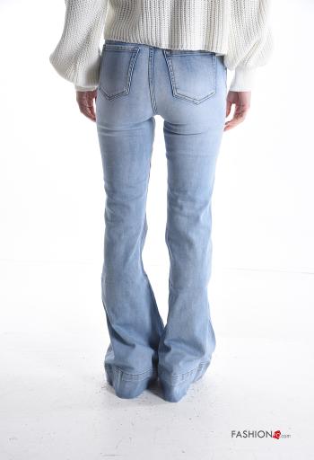 Denim ausgestellte Jeans aus Baumwolle mit Knöpfen mit Reißverschluss mit Taschen - ph 2