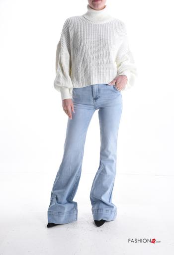 Denim ausgestellte Jeans aus Baumwolle mit Knöpfen mit Reißverschluss mit Taschen - ph 5