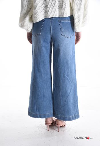 Denim wide leg Jeans aus Baumwolle mit Knöpfen mit Reißverschluss mit Taschen - ph 2