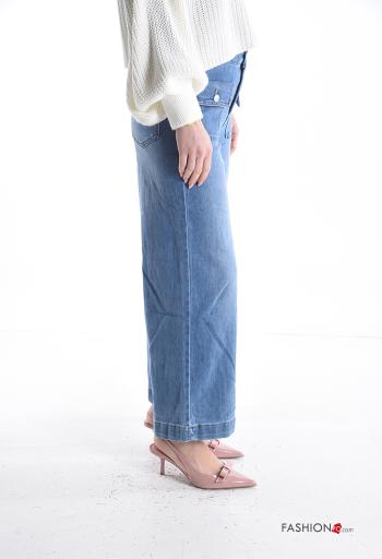 Denim wide leg Jeans aus Baumwolle mit Knöpfen mit Reißverschluss mit Taschen - ph 3