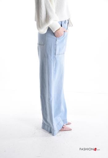 denim wide leg Cotton Jeans with buttons with string with pockets - ph 3