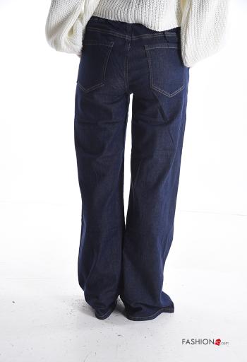 Denim wide leg Jeans aus Baumwolle mit Taschen mit gummizug mit kordelzug - ph 2