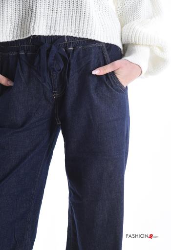 Denim wide leg Jeans aus Baumwolle mit Taschen mit gummizug mit kordelzug - ph 4