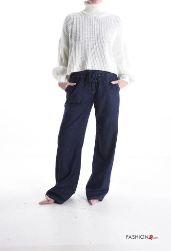 Denim wide leg Jeans aus Baumwolle mit Taschen mit gummizug mit kordelzug - ph 5