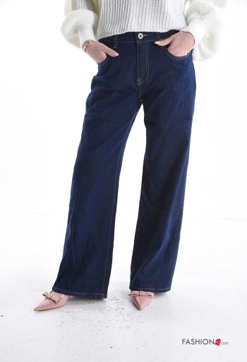 Vaqueros de Algodón wide leg con bolsillos con cremallera con botones