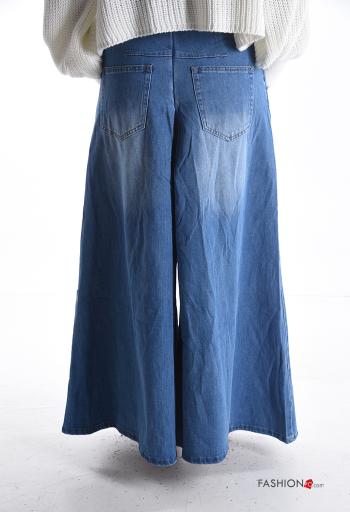 denim wide leg Cotton Jeans with buttons with pockets - ph 2