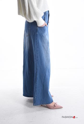 denim wide leg Cotton Jeans with buttons with pockets - ph 3