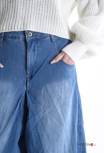 denim wide leg Cotton Jeans with buttons with pockets - ph 4