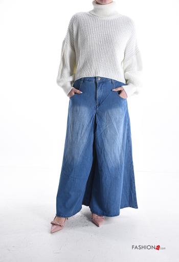denim wide leg Cotton Jeans with buttons with pockets - ph 5