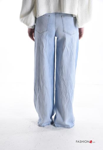 Patterned wide leg Cotton Jeans with buttons with zip with pockets - ph 2