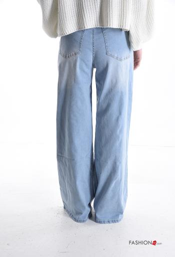 Denim wide leg Jeans aus Baumwolle mit Knöpfen mit seil mit Reißverschluss mit Taschen - ph 2