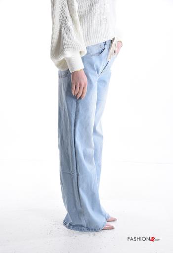Denim wide leg Jeans aus Baumwolle mit Knöpfen mit seil mit Reißverschluss mit Taschen - ph 3