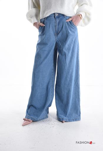 wide leg Jeans aus Baumwolle mit Knöpfen mit Reißverschluss mit Taschen - ph 1