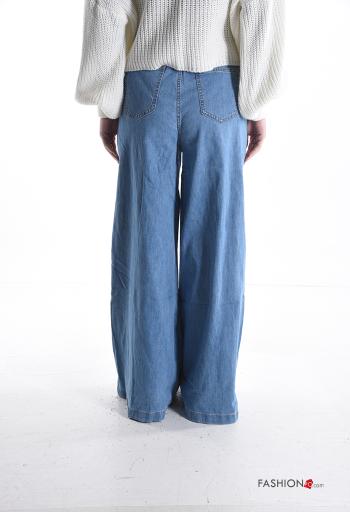 wide leg Jeans aus Baumwolle mit Knöpfen mit Reißverschluss mit Taschen - ph 2