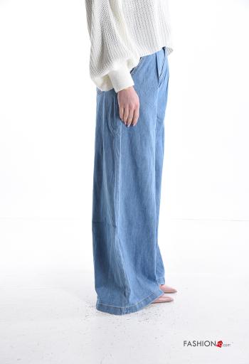 wide leg Jeans aus Baumwolle mit Knöpfen mit Reißverschluss mit Taschen - ph 3